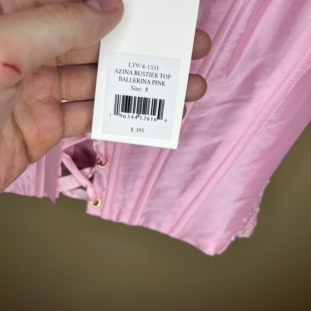 LoveShackFancy Pink Lace-Up Satin Corset Top - Picture 3 of 7